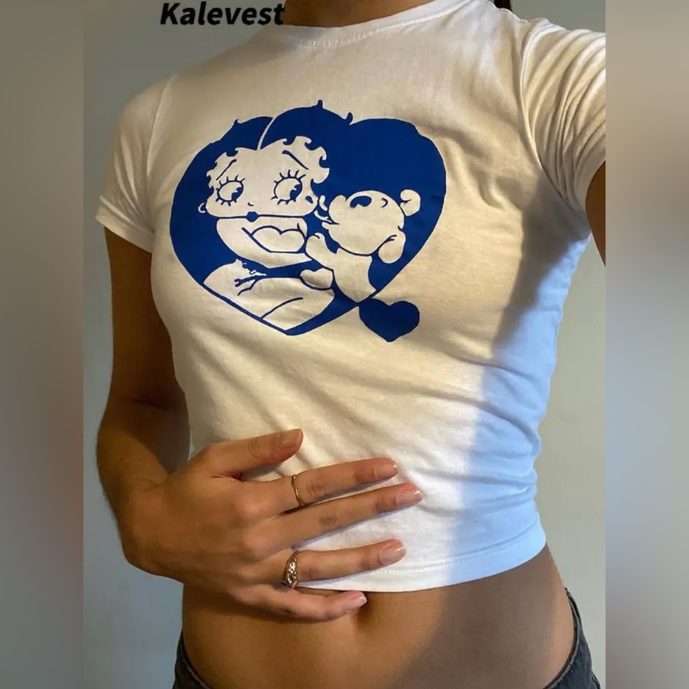 Betty Boop and Puppy T Shirt, White, Black, Red, Blue